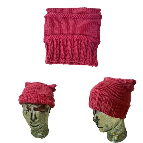 Pink Hand-Knit Kitty Hat - Picture 1 of 11